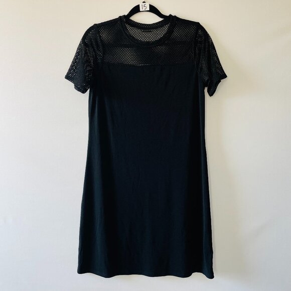 Michael Kors Womens Black Short Sleeve Whimsigoth Mesh Shift Dress Size Medium - Picture 1 of 10